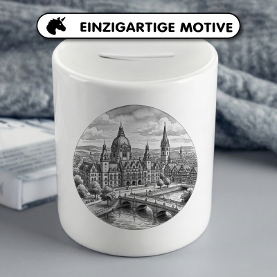 Spardose mit dem Motiv Stilisierte Hannover Skyline - Ansicht 3