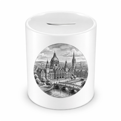 Spardose mit dem Motiv Stilisierte Hannover Skyline