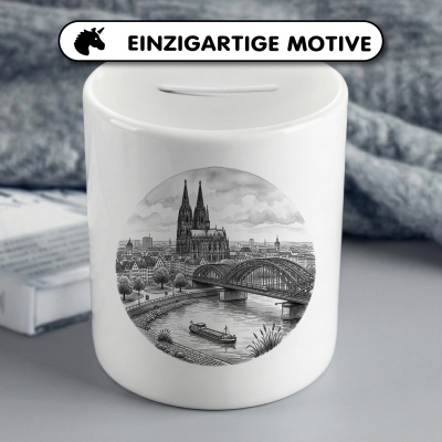 Spardose mit dem Motiv Stilisierte K�ln Skyline - Ansicht 3