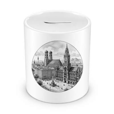 Spardose mit dem Motiv Stilisierte M�nchen Skyline