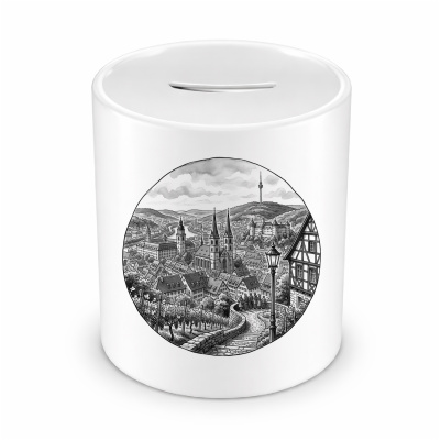 Spardose mit dem Motiv Stilisierte Stuttgart Skyline