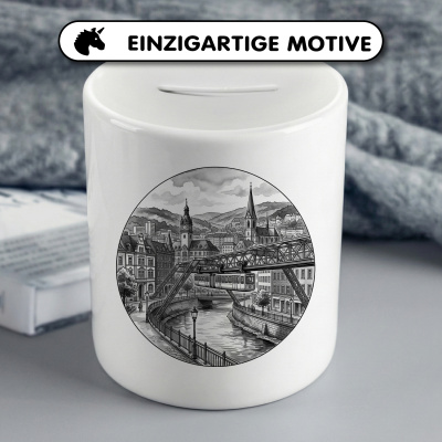 Spardose mit dem Motiv Stilisierte Wuppertal Skyline - Ansicht 3