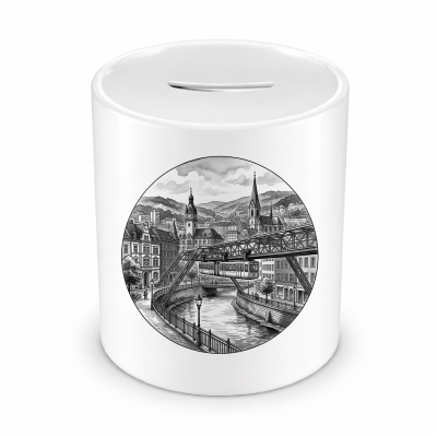 Spardose mit dem Motiv Stilisierte Wuppertal Skyline