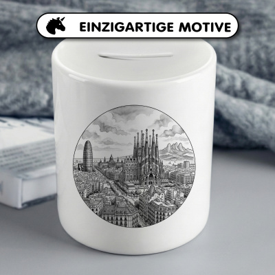 Spardose mit dem Motiv Stilisierte Barcelona Skyline - Ansicht 3