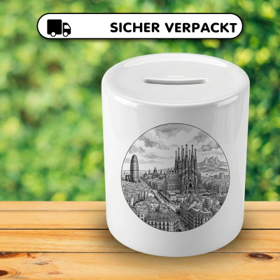Spardose mit dem Motiv Stilisierte Barcelona Skyline - Ansicht 4