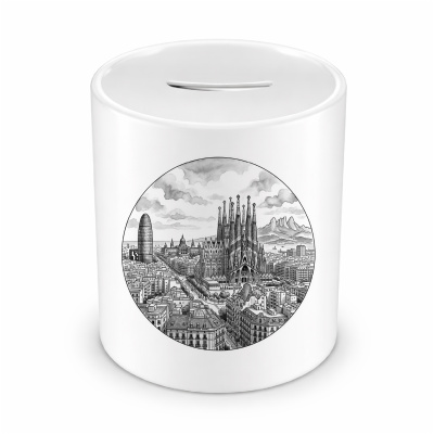 Spardose mit dem Motiv Stilisierte Barcelona Skyline