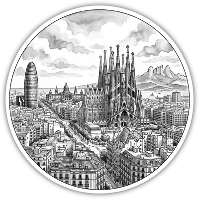 Wandtattoo  Stilisierte Barcelona Skyline 
