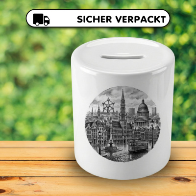 Spardose mit dem Motiv Stilisierte Br�ssel Skyline - Ansicht 4