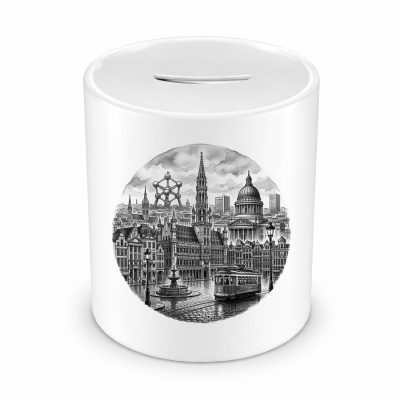 Spardose mit dem Motiv Stilisierte Br�ssel Skyline