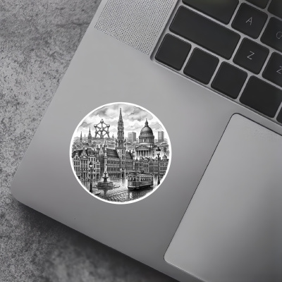 Stilisierte Br�ssel Skyline Aufkleber - Ansicht 2