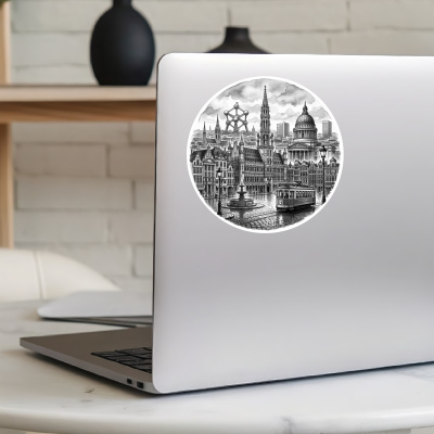 Stilisierte Br�ssel Skyline Aufkleber - Ansicht 5