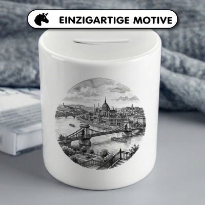 Spardose mit dem Motiv Stilisierte Budapest Skyline - Ansicht 3