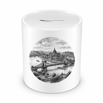 Spardose mit dem Motiv Stilisierte Budapest Skyline