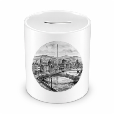 Spardose mit dem Motiv Stilisierte Dublin Skyline