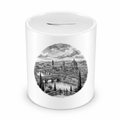 Spardose mit dem Motiv Stilisierte Florenz Skyline