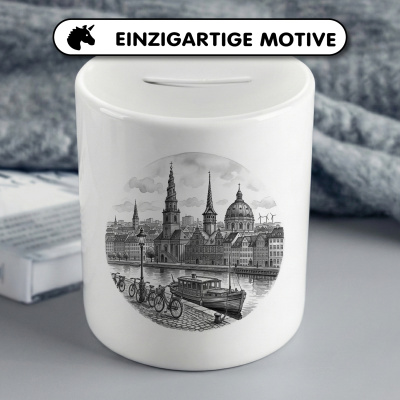 Spardose mit dem Motiv Stilisierte Kopenhagen Skyline - Ansicht 3