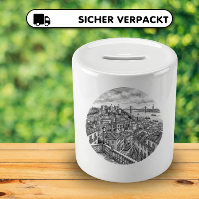Spardose mit dem Motiv Stilisierte Lissabon Skyline - Ansicht 4