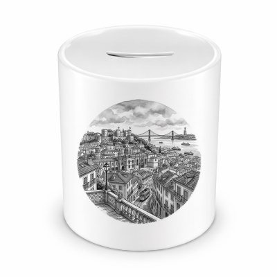 Spardose mit dem Motiv Stilisierte Lissabon Skyline