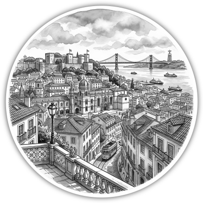 Stilisierte Lissabon Skyline Aufkleber