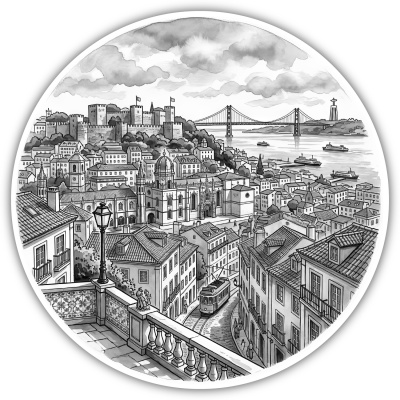 Wandtattoo  Stilisierte Lissabon Skyline 