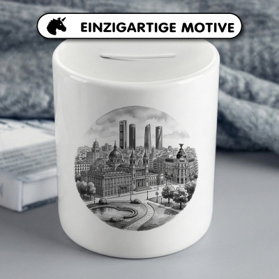 Spardose mit dem Motiv Stilisierte Madrid Skyline - Ansicht 3