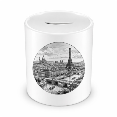 Spardose mit dem Motiv Stilisierte Paris Skyline