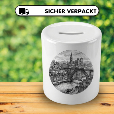 Spardose mit dem Motiv Stilisierte Porto Skyline - Ansicht 4