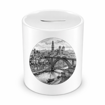 Spardose mit dem Motiv Stilisierte Porto Skyline
