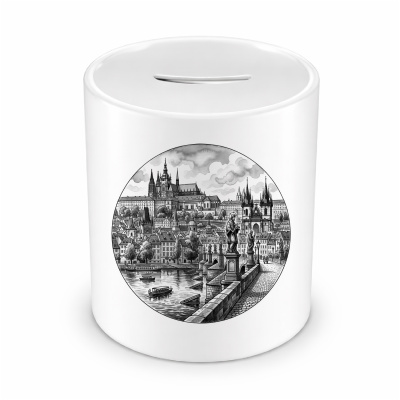 Spardose mit dem Motiv Stilisierte Prag Skyline
