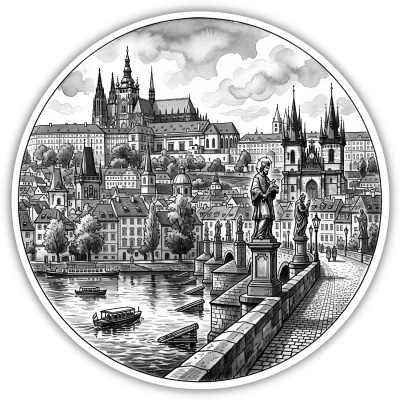 Stilisierte Prag Skyline Aufkleber