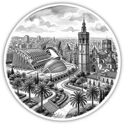 Stilisierte Valencia Skyline Aufkleber