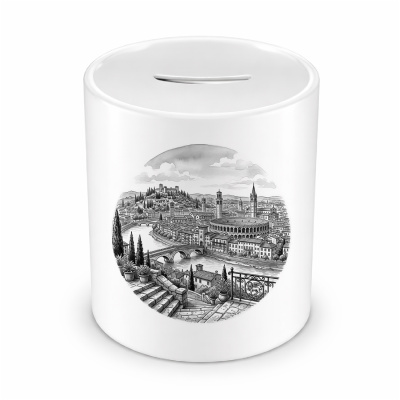 Spardose mit dem Motiv Stilisierte Verona Skyline