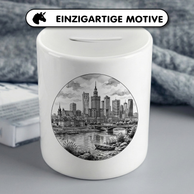 Spardose mit dem Motiv Stilisierte Warschau Skyline - Ansicht 3