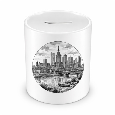 Spardose mit dem Motiv Stilisierte Warschau Skyline