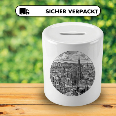 Spardose mit dem Motiv Stilisierte Wien Skyline - Ansicht 4