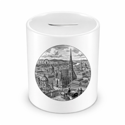 Spardose mit dem Motiv Stilisierte Wien Skyline