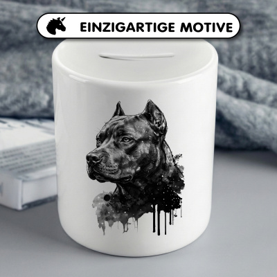 Spardose mit dem Motiv American Pit Bull Terrier Aquarell - Ansicht 3