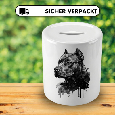 Spardose mit dem Motiv American Pit Bull Terrier Aquarell - Ansicht 4