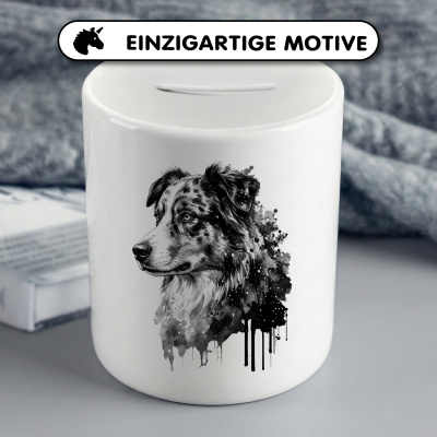 Spardose mit dem Motiv Australian Shepherd Aquarell - Ansicht 3