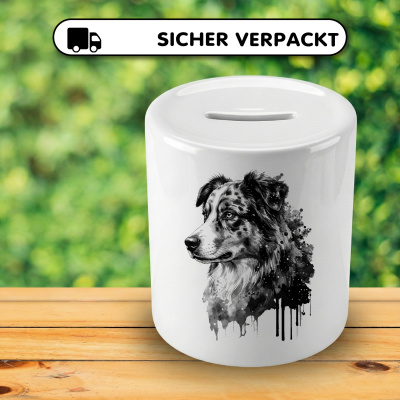 Spardose mit dem Motiv Australian Shepherd Aquarell - Ansicht 4