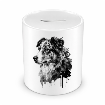 Spardose mit dem Motiv Australian Shepherd Aquarell