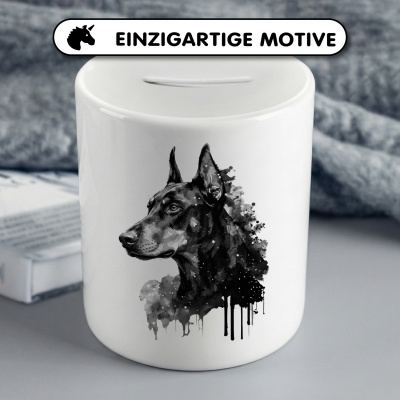 Spardose mit dem Motiv Dobermann Aquarell - Ansicht 3