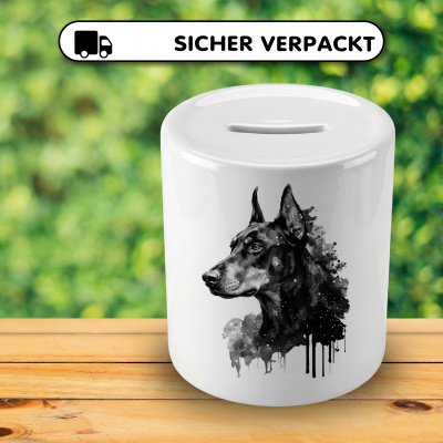 Spardose mit dem Motiv Dobermann Aquarell - Ansicht 4