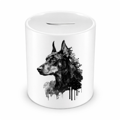 Spardose mit dem Motiv Dobermann Aquarell