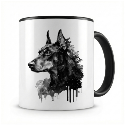 Tasse mit  Dobermann Aquarell  als Motiv