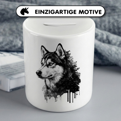 Spardose mit dem Motiv Husky Aquarell - Ansicht 3