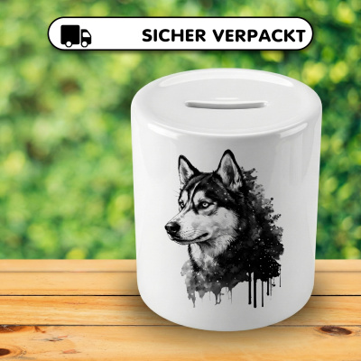 Spardose mit dem Motiv Husky Aquarell - Ansicht 4