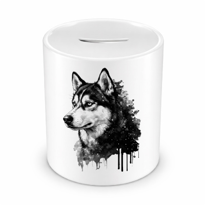 Spardose mit dem Motiv Husky Aquarell
