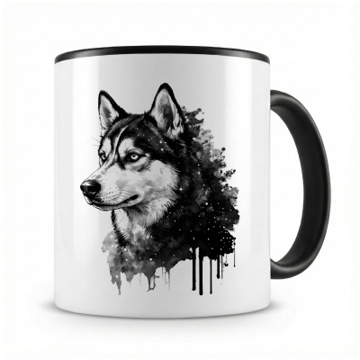 Tasse mit  Husky Aquarell  als Motiv
