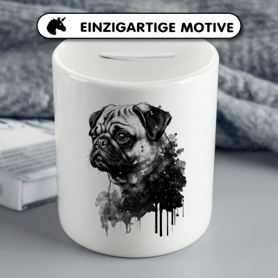 Spardose mit dem Motiv Mops Aquarell - Ansicht 3